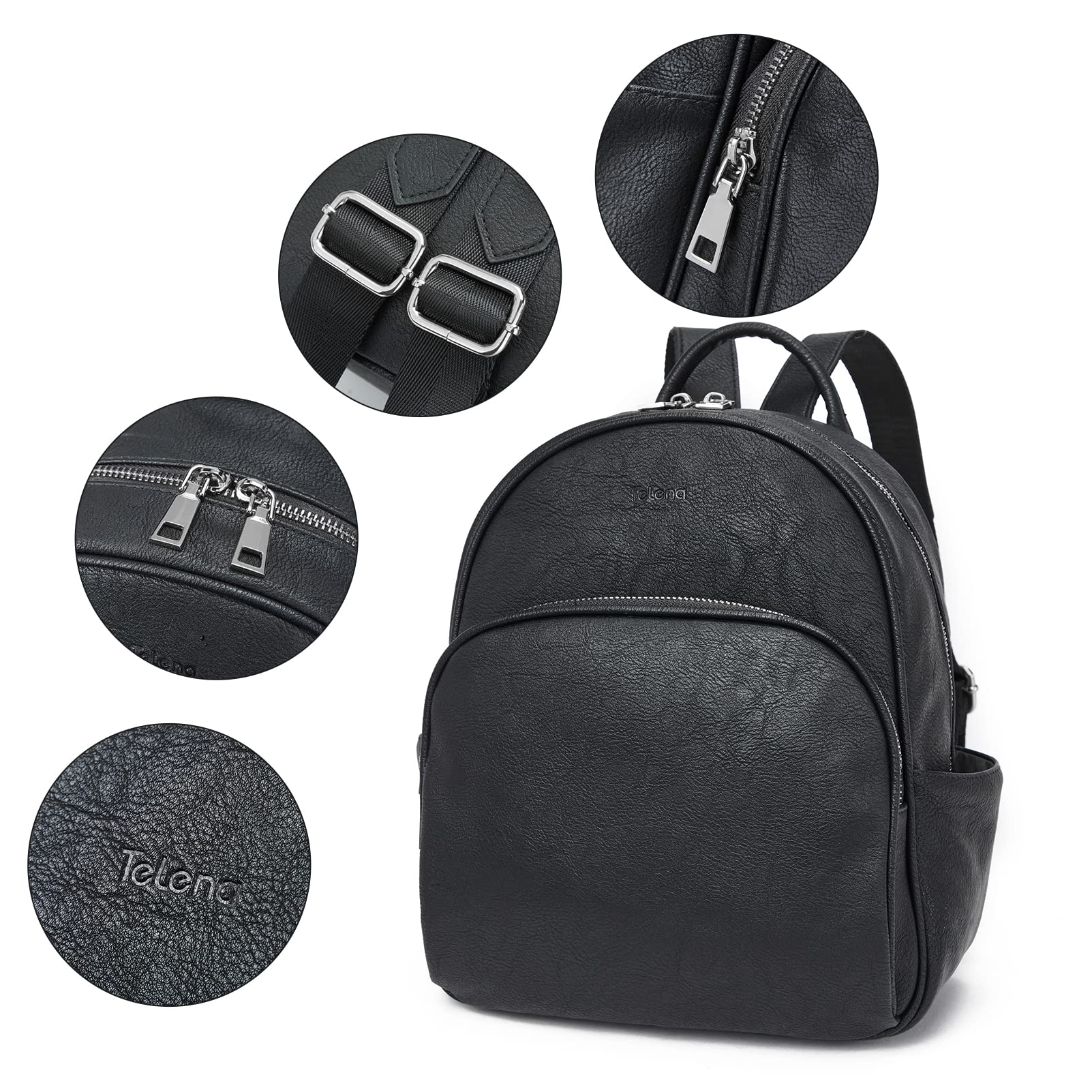 Telena Small Leather Backpack Purse for Women & Girls - Cute Mini Travel Shoulder Bag for School, Work, Gym & Everyday Use
