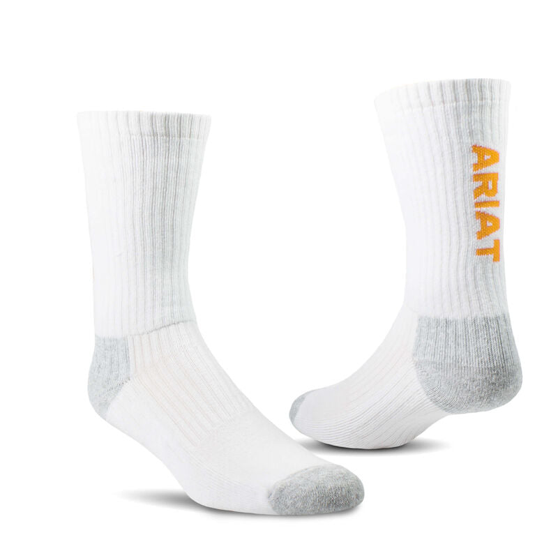 Ariat Work Premium Ringspun Cotton Crew Socks 3-Pack - Durable & Comfortable for Work Boots, Hiking & Outdoor Activities