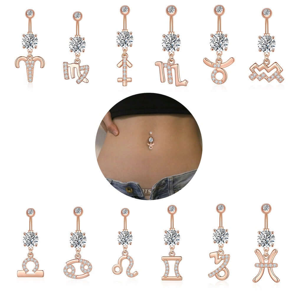 12 Constellation Belly Button Rings - WH2615 | Trendy Zodiac Navel Piercing Jewelry for Women, Perfect for Parties, Beach & Everyday Wear