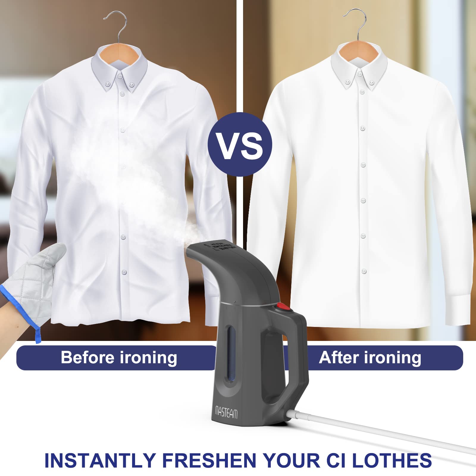 Portable Handheld Garment Steamer for Clothes Wrinkle Remover - 180ML Travel Steamer with Auto Shut-Off for Home, Office & Suitcases - Perfect for Dresses, Shirts & Hats (Grey)