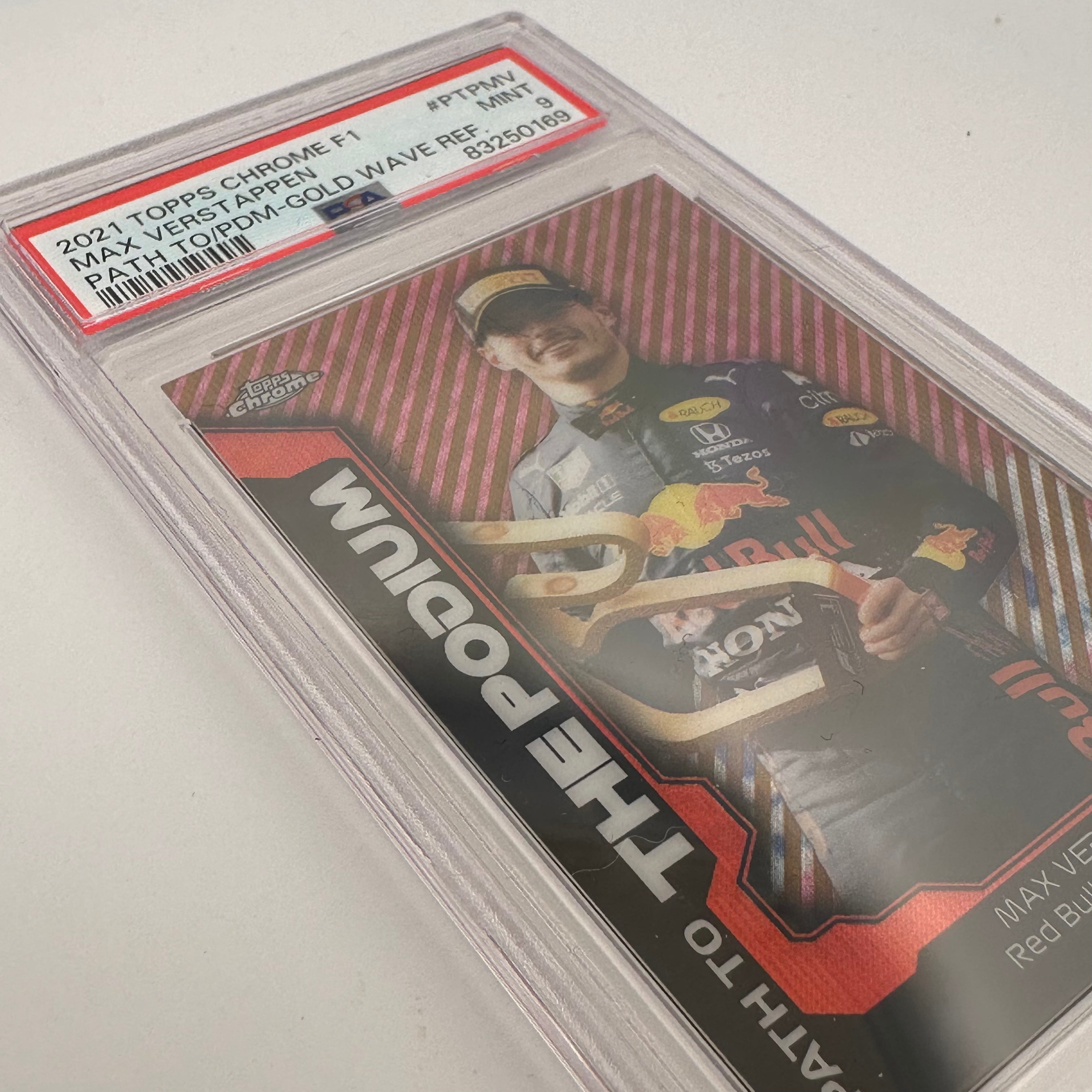 PSA 9 Graded Max Verstappen #PTPMV Path To The Podium Gold Wave Refractor 10/50 - Rare F1 Racing Collectible for Display & Investment