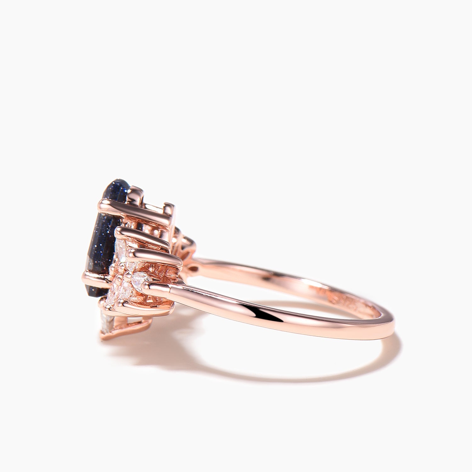 Elegant Coffin Cut Blue Sandstone Engagement Ring with Marquise Moissanite Cluster - Perfect for Wedding, Proposal & Anniversary Gifts
