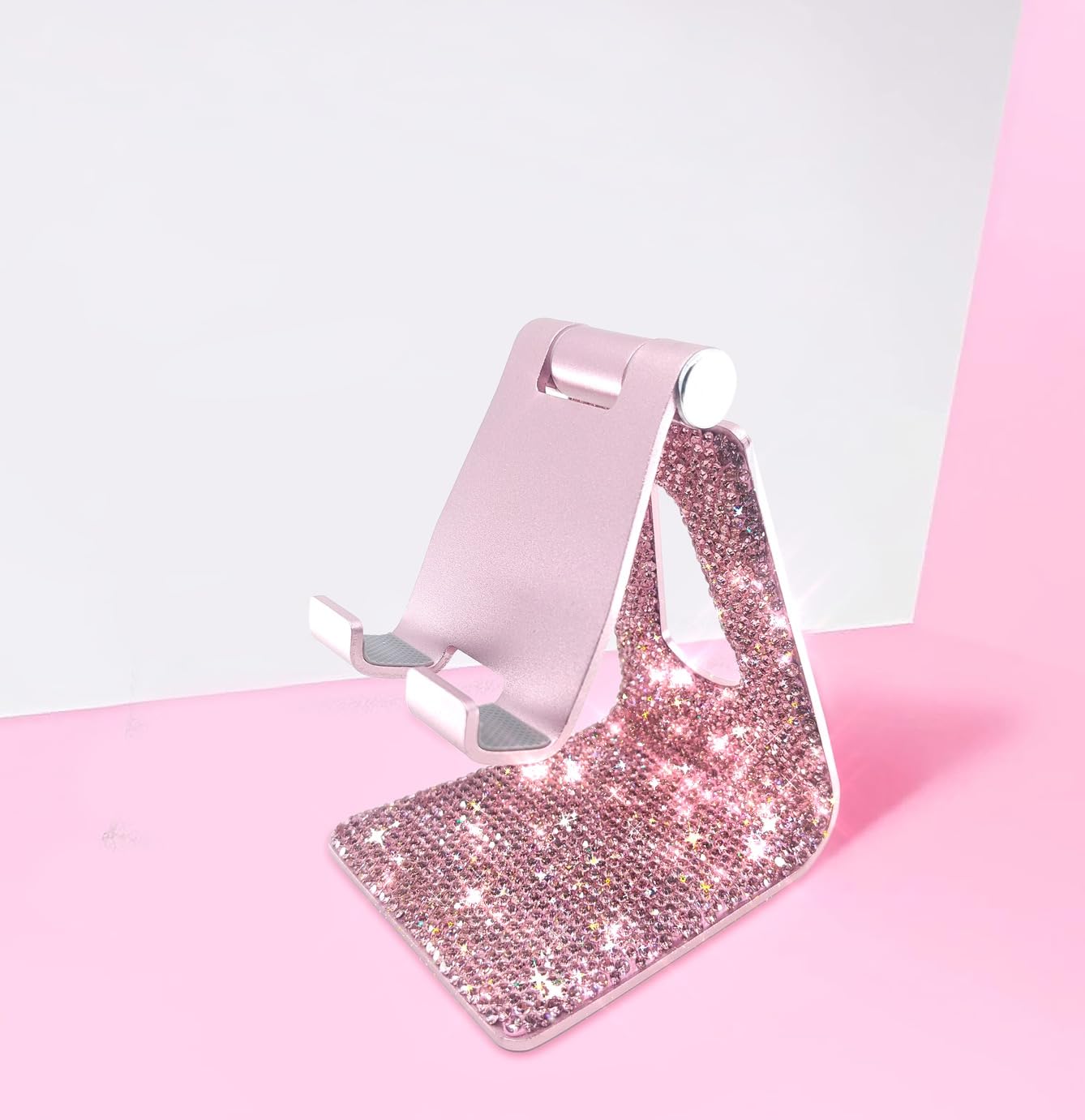 TISHAA Bling Rhinestone Phone Stand - Elegant Desk & Office Accessory, Dazzling Phone Holder for Home, Car, and Travel (Pink) | Perfect for Work, Study, and Watching Videos