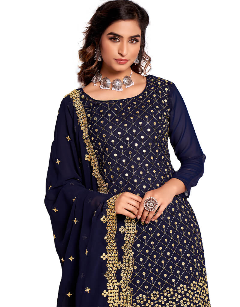 Blue 60 Gram Georgette Chudidar Salwar Suit for Women - Elegant Indian Ethnic Wear for Weddings & Festivals