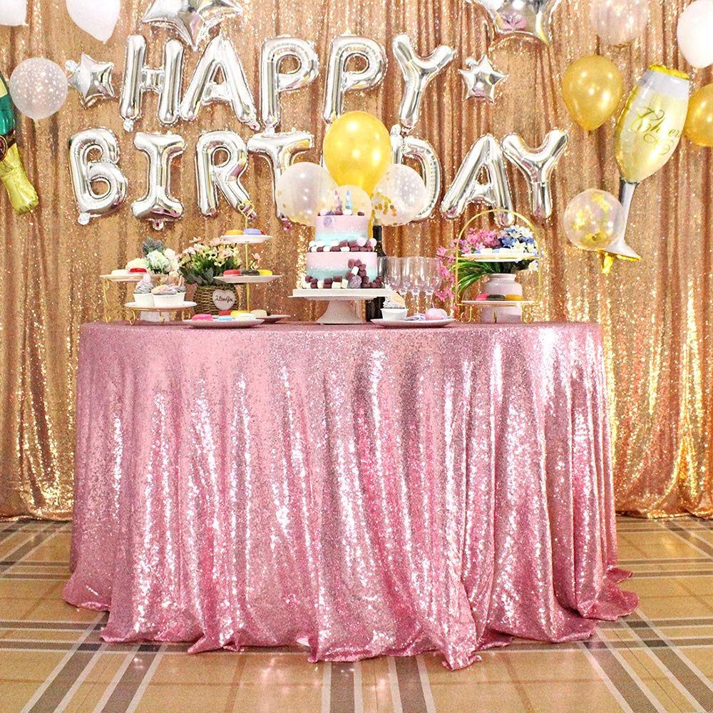 108 Inch Round Rose Pink Sequin Tablecloth - Sparkly Drape Table Cover for Wedding, Birthday Party, Baby Shower & Bridal Events | Elegant Table Overlay for Special Occasions & Home Decor