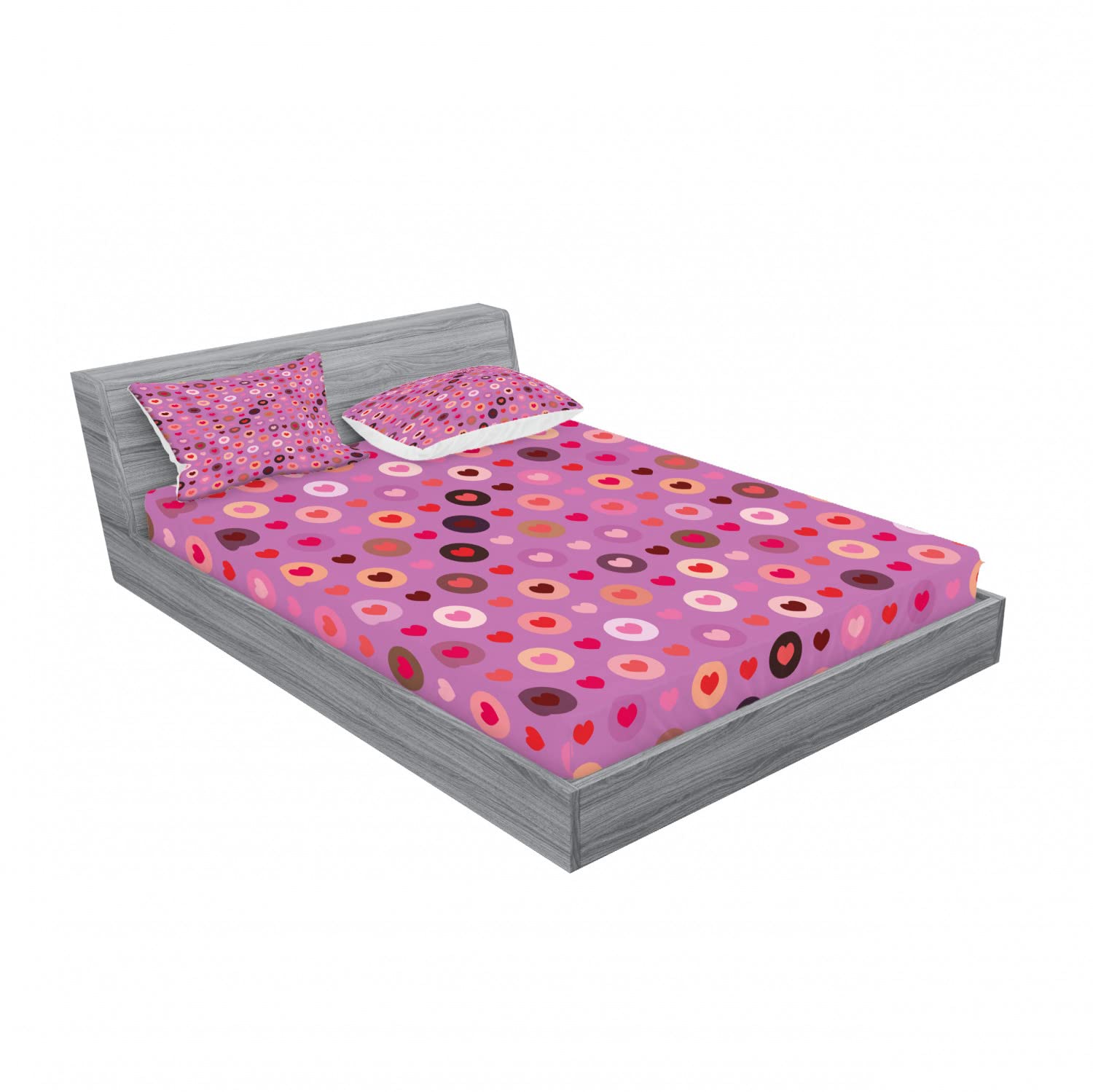 Ambesonne 2-Pack Full Size Fitted Sheets & Pillow Sham Set - Abstract Valentine Romance Love Design - 4 Piece Bedding Set (2 Fitted Sheets + 4 Pillow Covers) in Fuchsia Red Salmon - Perfect for Valentine's Day Decor, Romantic Bedroom Makeover & Gift Giving
