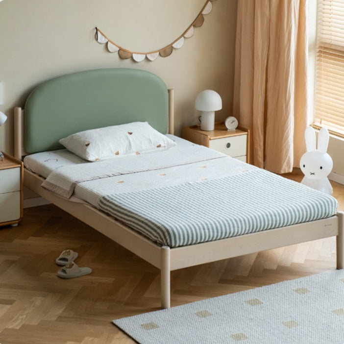 Organic Solid Wood Children's Bed - Birch & Beech Frame with Premium Leather Accents | Safe, Non-Toxic Toddler Bed for Nursery, Bedroom & Montessori Rooms