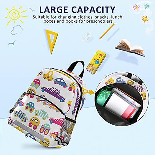 SUABO Colorful Cars Kids Backpack for Toddlers & Preschoolers - Durable School Backpack for Boys & Girls - Lightweight Travel Daycare Bag for Kindergarten, Outings & Daily Use