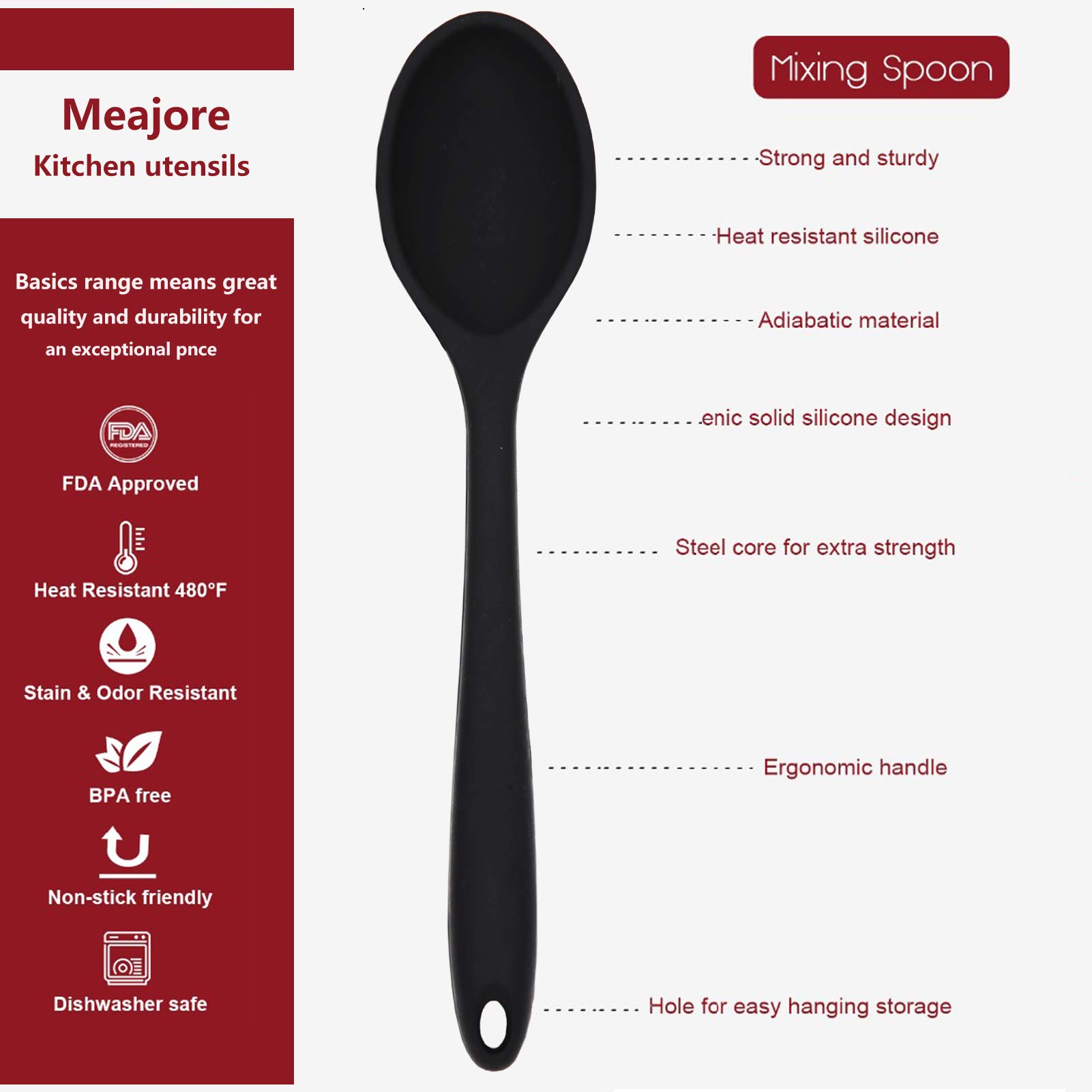4-Piece Silicone Spoon Set - 2 Serving Spoons & 2 Rice Paddles - Hygienic Kitchen Utensils for Cooking, Baking, Mixing & Stirring - Perfect for Meal Prep, Rice Serving & Baking Needs