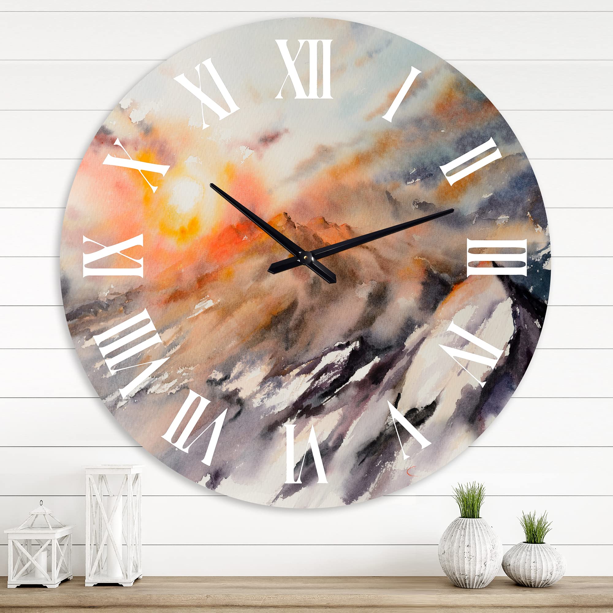 DesignQ Traditional Wall Clock - Majestic Sunset in The Mountains Landscape - Large Nature Wall Clock for Home & Office Decor - Perfect for Living Room, Bedroom, and Workspace