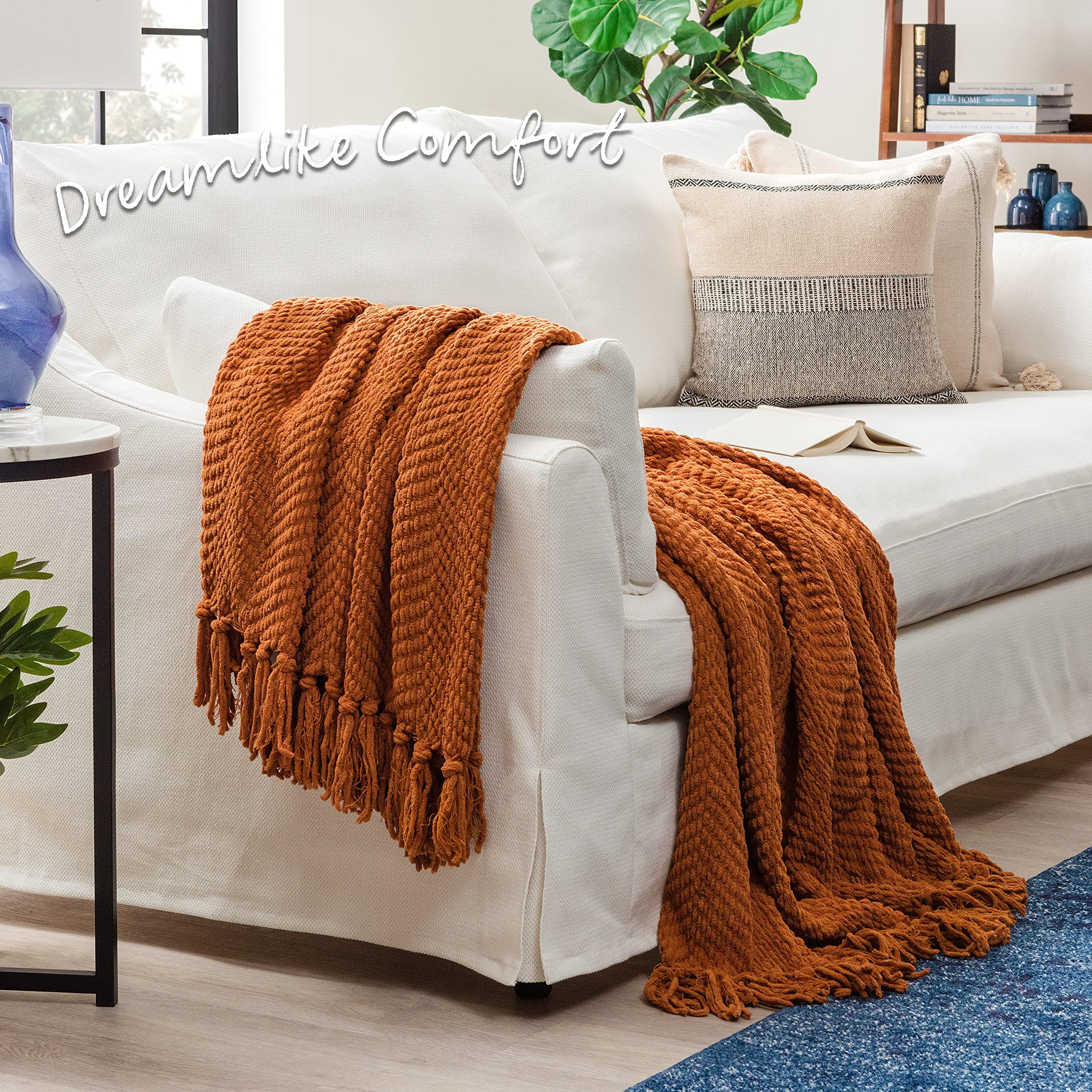 Chanasya Premium Textured Knit Throw Blanket with Tassels - Ultra Soft & Cozy Blanket for Couch, Bed, Sofa - 50