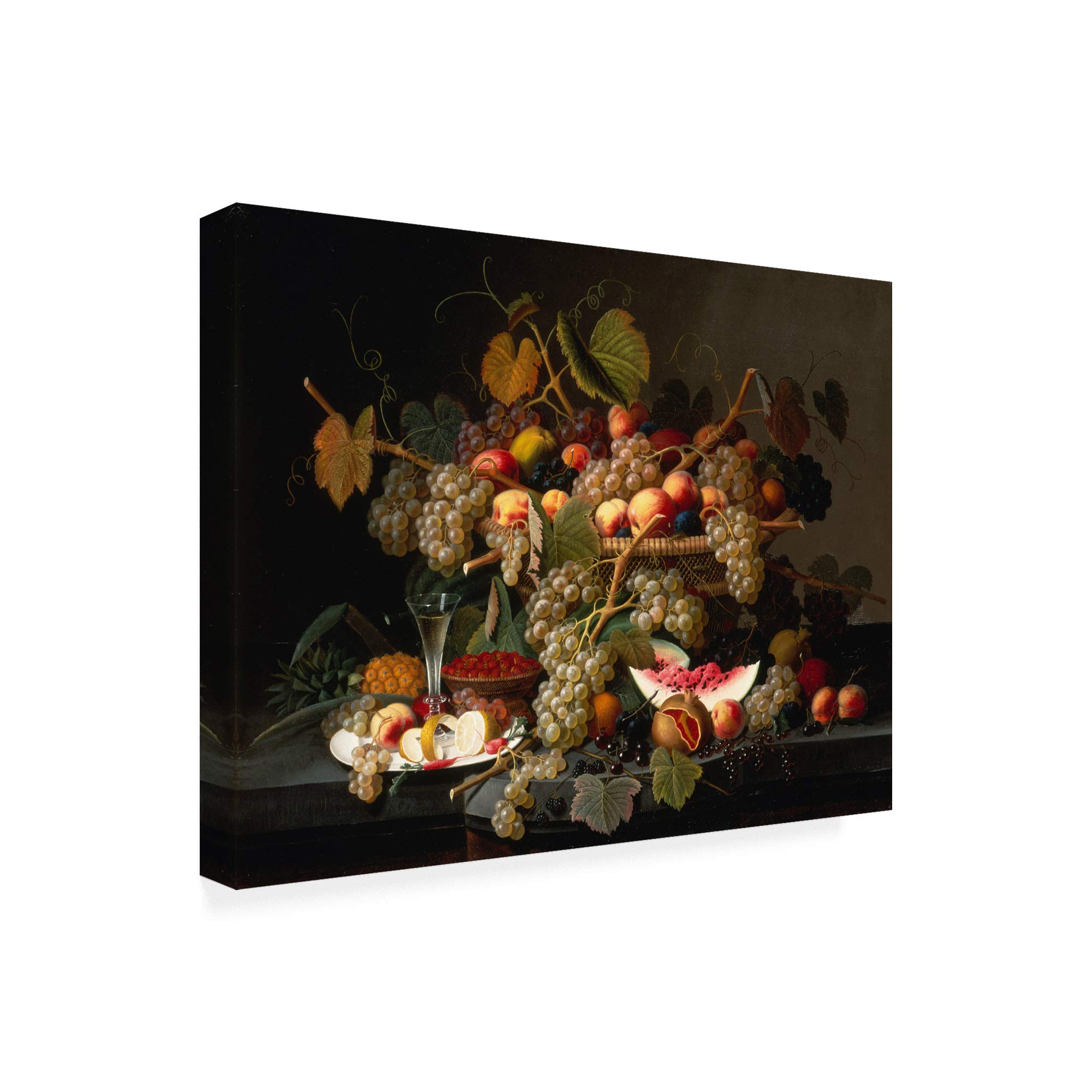 Trademark Fine Art - 35x47 Still Life with Fruit Painting by Severin Roesen - Classic Oil Reproduction for Home Decor, Dining Room Wall Art & Office Decoration