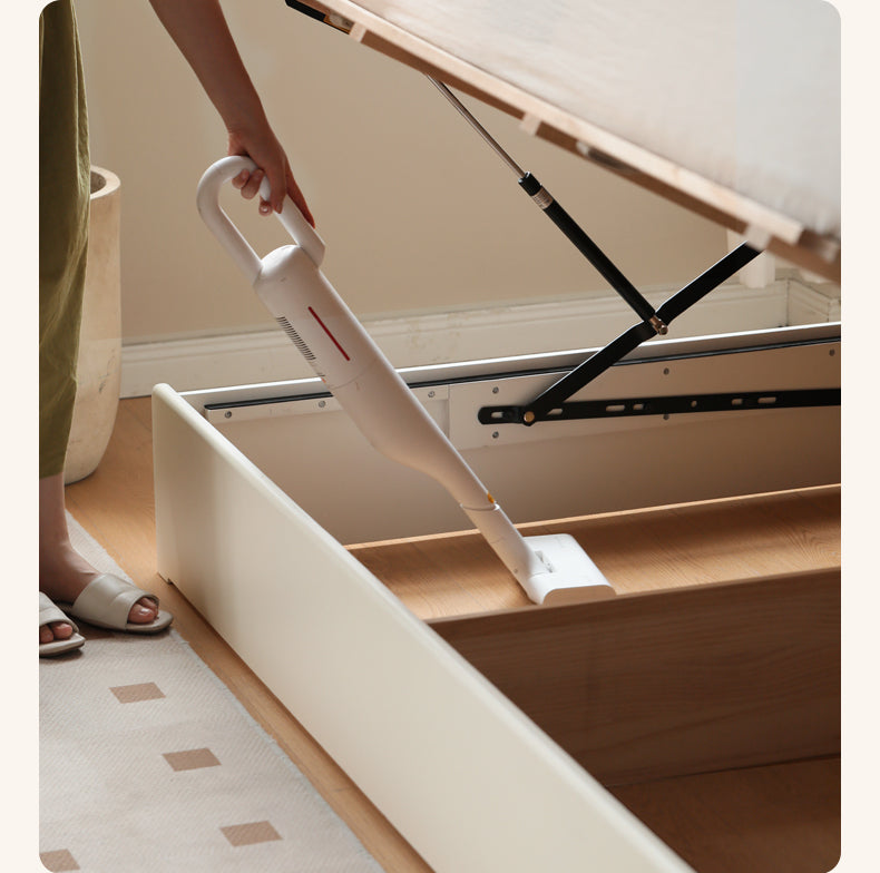 Solid Poplar Wood Box Storage Bed in Cream - Underbed Storage Solution for Small Spaces, Bedroom Organization & Minimalist Decor