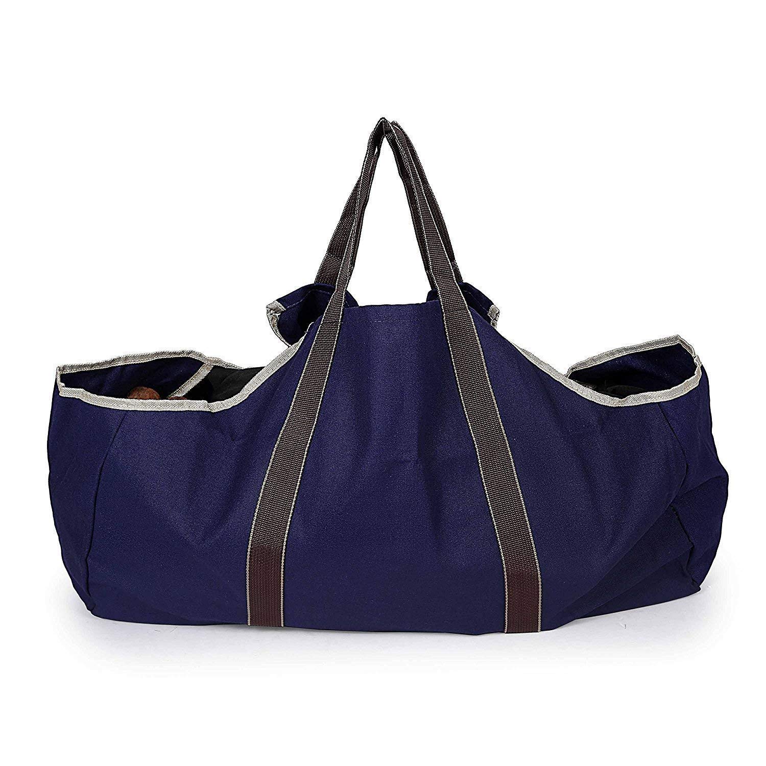 Durable Heavy Duty Canvas Firewood Log Carrier Tote Bag for Fireplace & Wood Stove - Dark Blue | Perfect for Camping, Firewood Storage & Outdoor Fire Pit Accessories