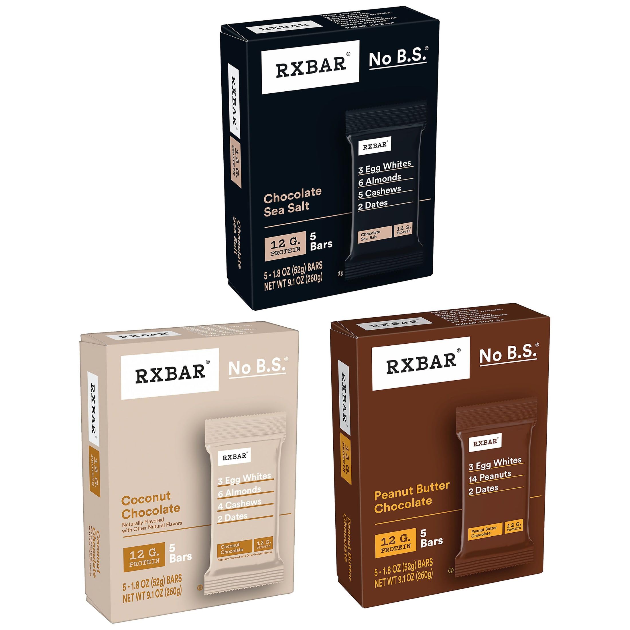 RXBAR Protein Bars - 12g Protein, Gluten Free, Dairy Free, No Added Sugar - Chocolate Lovers Variety Pack (5 Boxes, 25 Bars) - Perfect for Post-Workout Recovery, Healthy Snacking & On-the-Go Nutrition