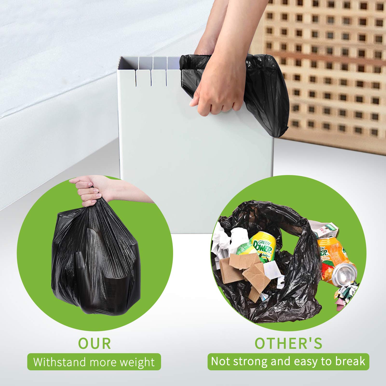 Classycoo Extra Thick Leak Proof Trash Bags - 100 Count 8 Gallon Heavy Duty Garbage Bags for Home & Office Waste Bins | Perfect for Kitchen, Bathroom & Office Waste Disposal (Black)