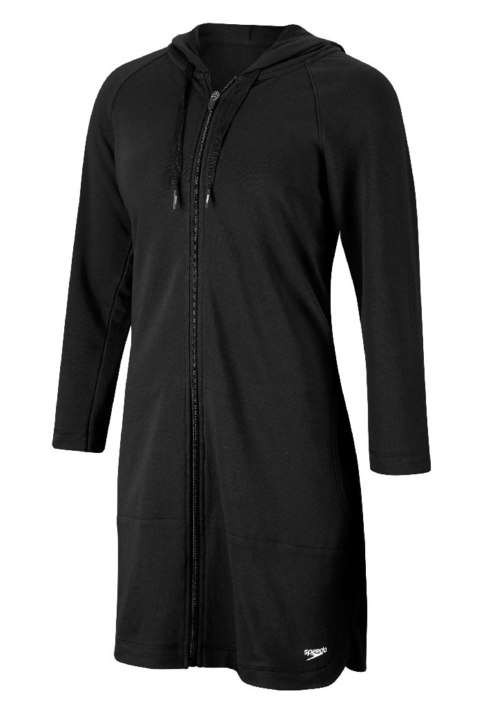 Speedo Women's Hooded Aquatic Fitness Robe & Cover-Up with Full Front Zipper - Quick Dry Swimwear for Pool, Beach & Spa Days