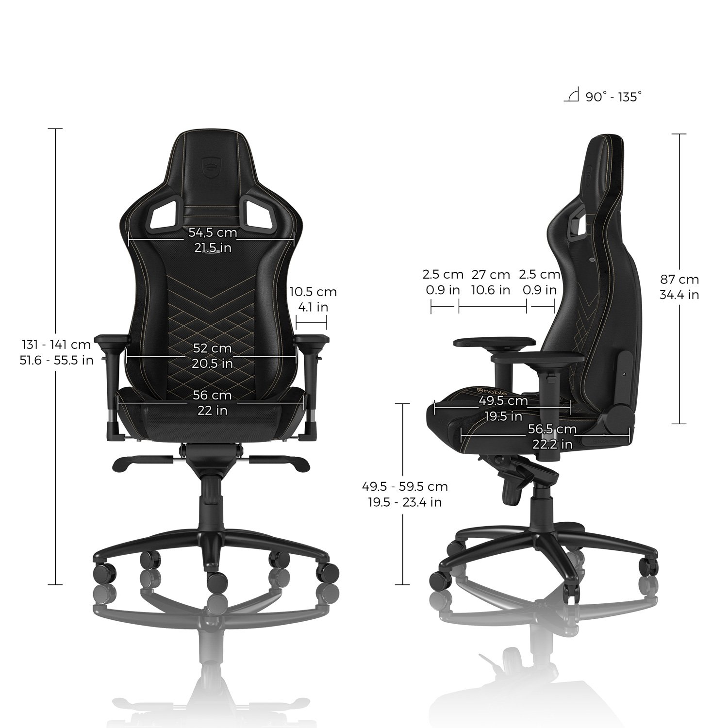 Premium Noblechairs Epic Reclining Gaming Chair & Office Chair - PU Faux Leather in Black/Gold - Ergonomic Comfort for Long Gaming Sessions & Home Office Work