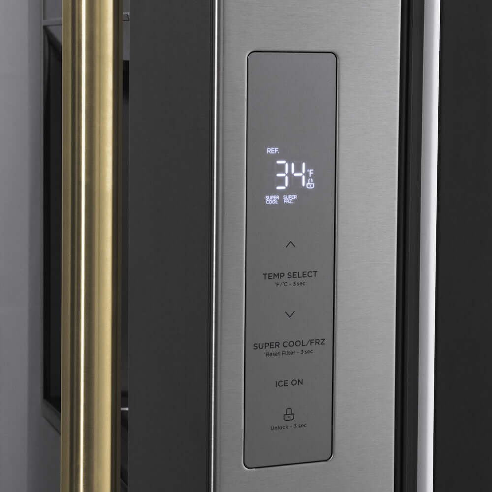 ZLINE Autograph Edition 36 Inch French Door Refrigerator - 28.9 cu. ft. Capacity, External Water Dispenser, Dual Ice Maker, Fingerprint Resistant Stainless Steel with Polished Gold Handles (RSMZ W 36 G) - Perfect for Modern Kitchens, Entertaining & Large Family Storage
