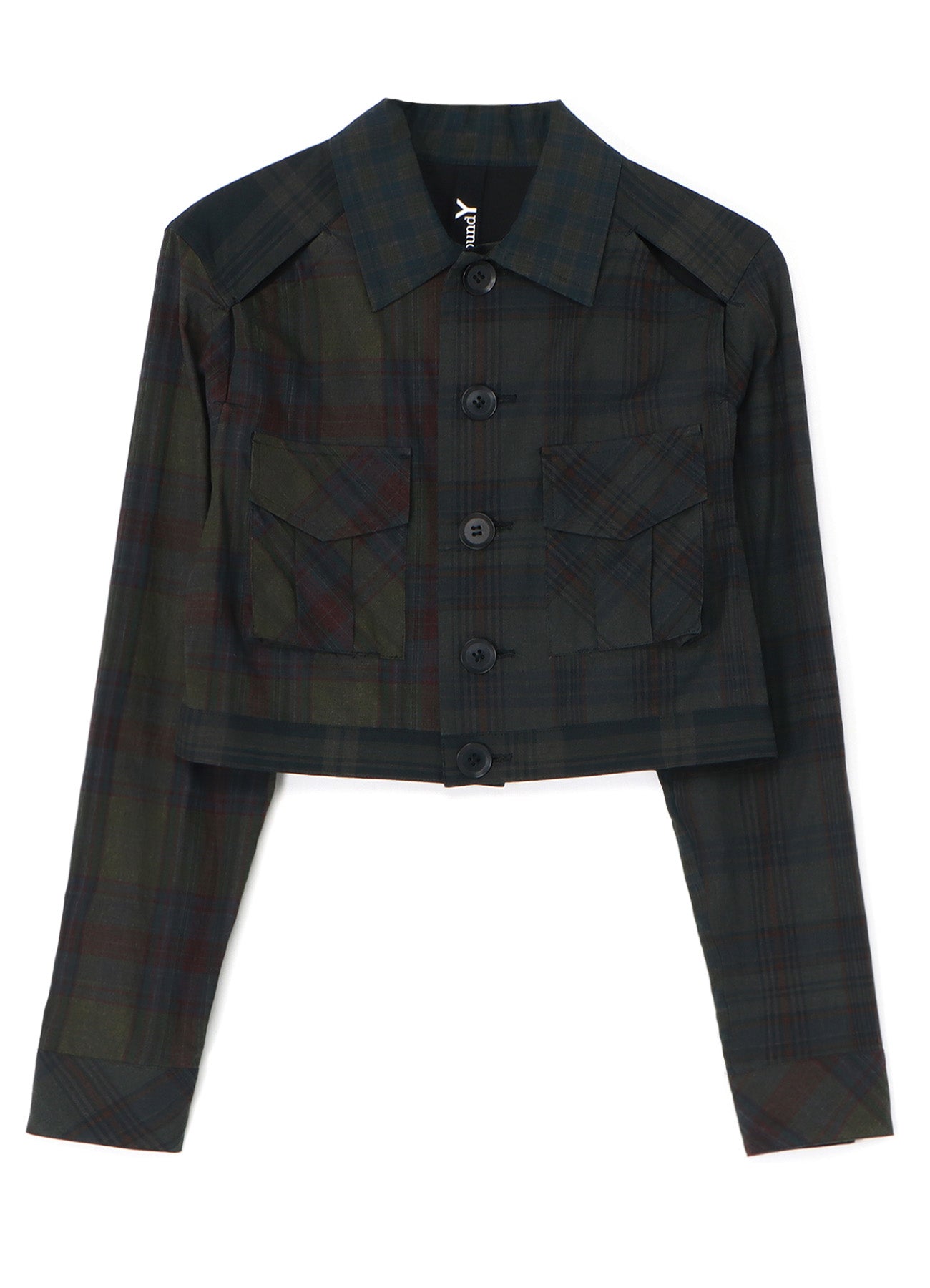 3-Pattern Switching Sumi Ink Dyed Madras Plaid Slit Yoke Short Jacket - Stylish & Versatile for Casual Outfits, Layering, and Streetwear Fashion