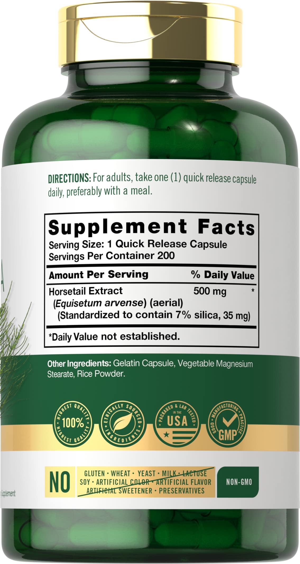 Carlyle Silica Supplement Capsules 200 Count | Natural Horsetail Extract | Non-GMO, Gluten Free | Supports Hair, Skin & Nail Health for Women & Men