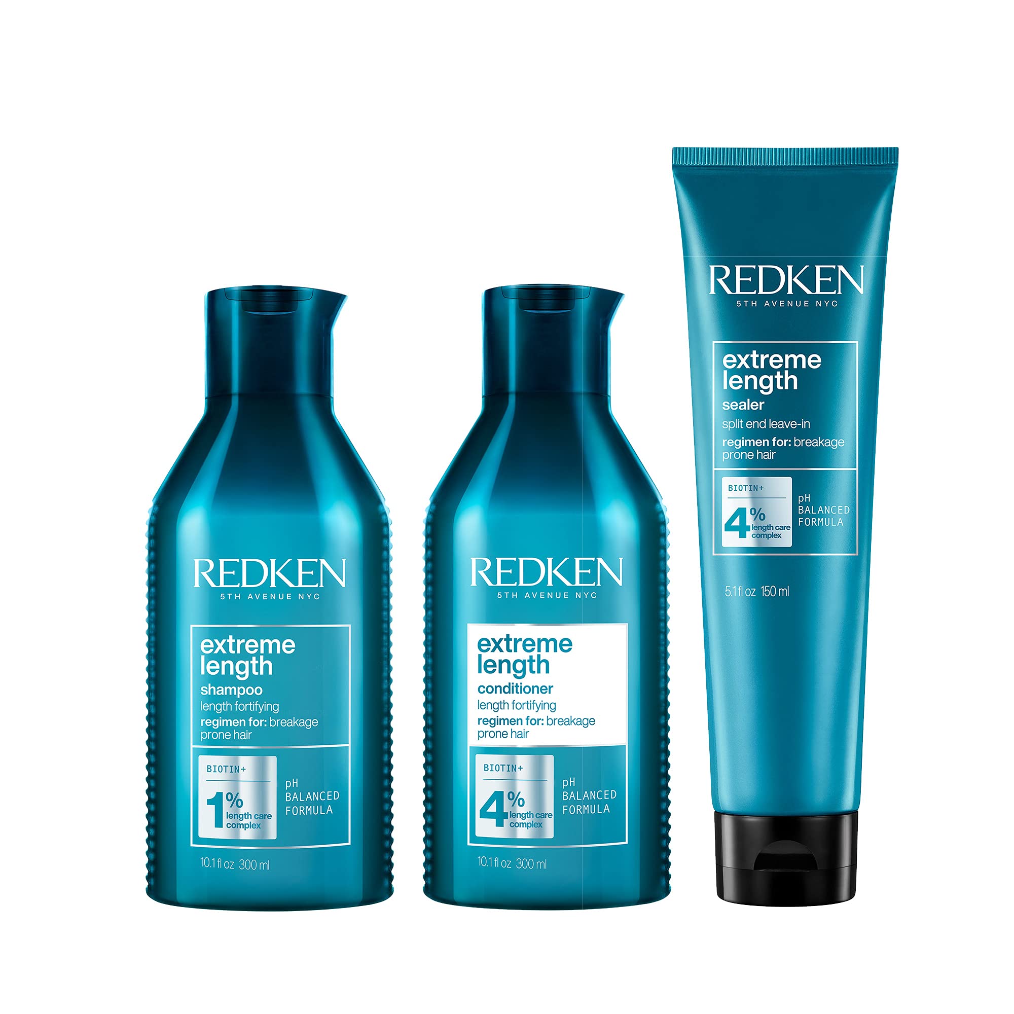 REDKEN Extreme Length Shampoo & Conditioner Set with Leave-In Treatment - Biotin Infused Hair Growth System for Damaged & All Hair Types - Strengthens, Prevents Breakage - Perfect for Daily Hair Care & Salon-Quality Results at Home