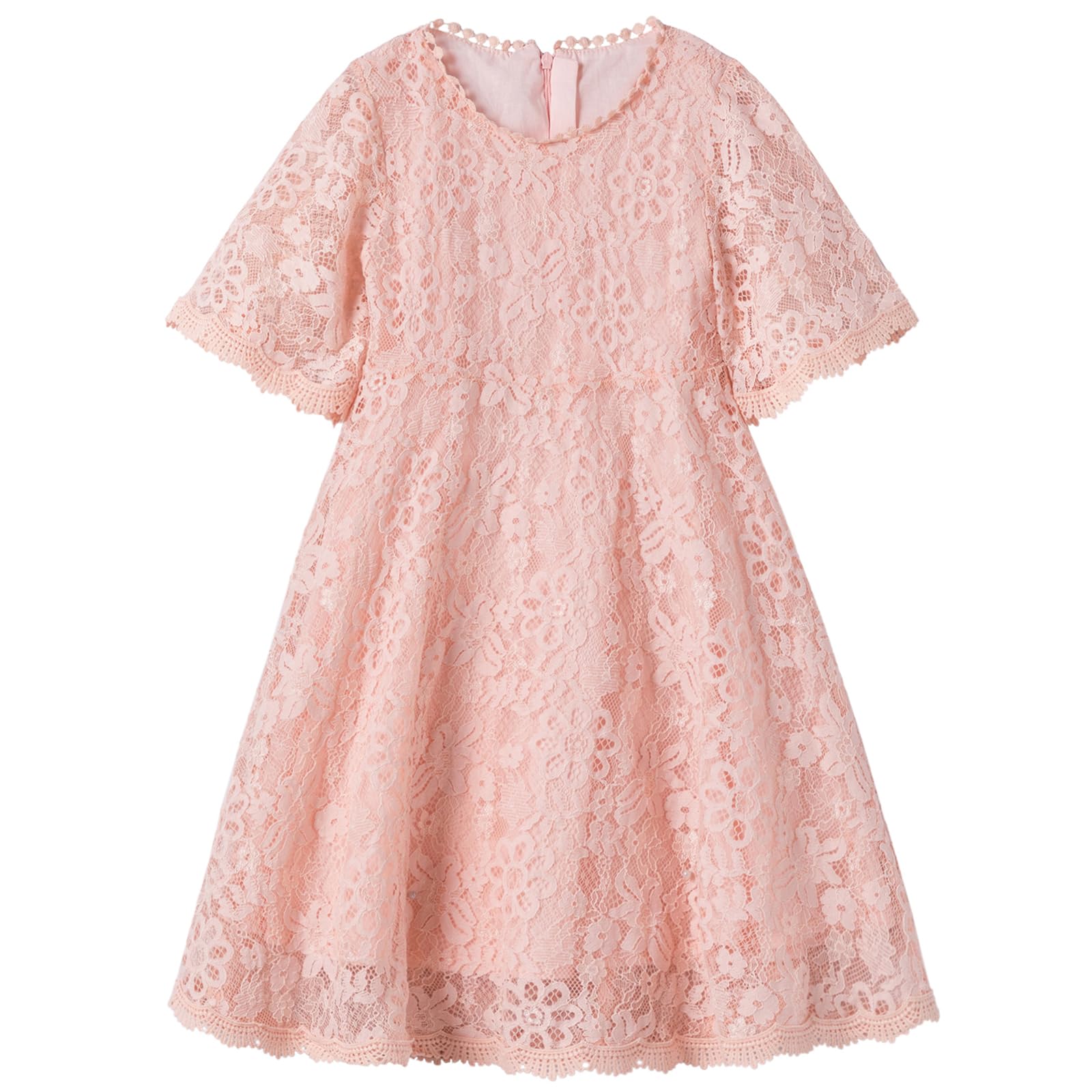 Niyage Girls Lace Dress for Toddlers - Elegant Half Sleeve Princess Party Dress with Floral Embroidery | Perfect for Flower Girls, Birthday Parties, Weddings & Special Occasions