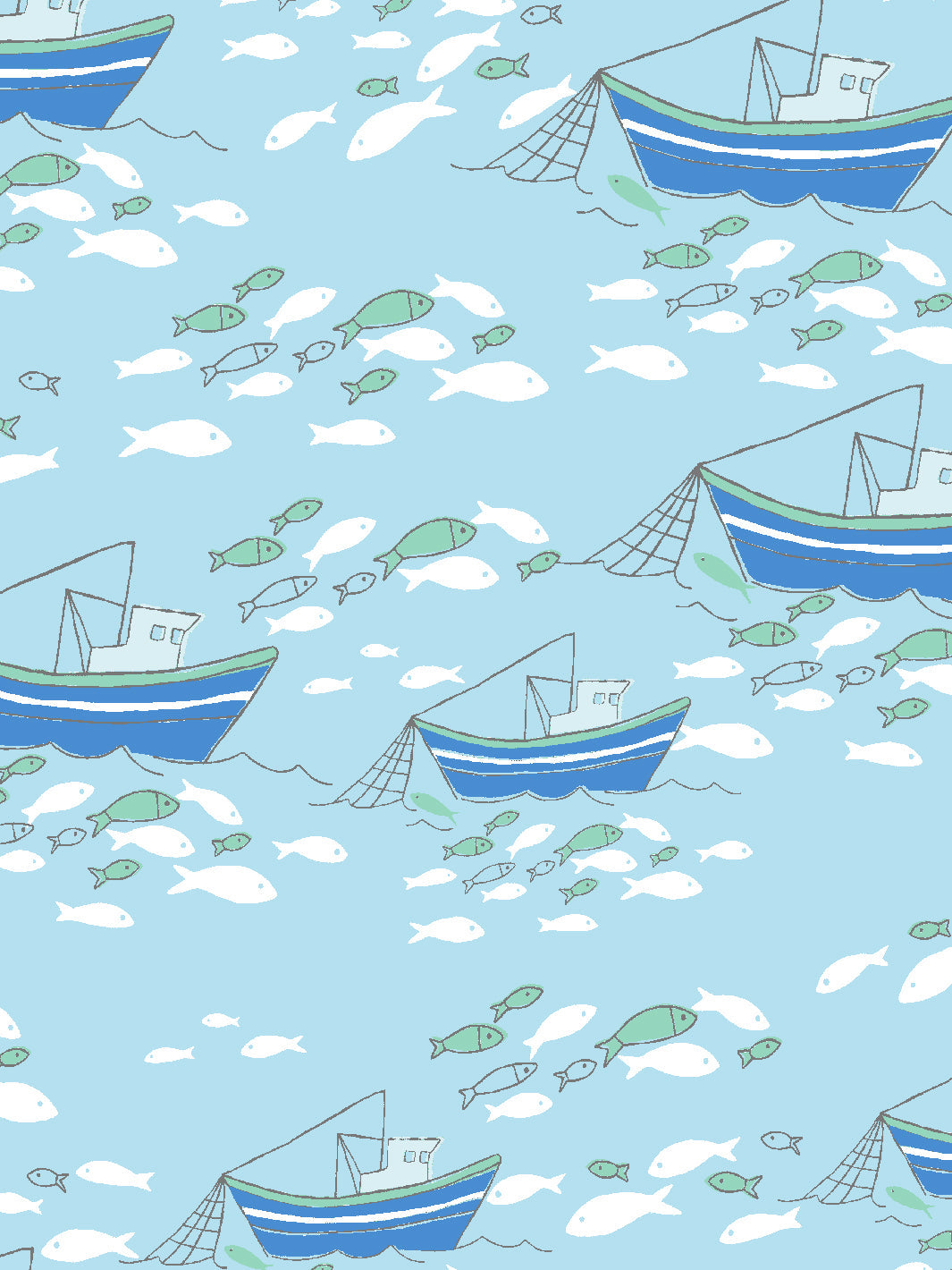 Baby Blue Fishing Boats Wallpaper by Tea Collection - Perfect for Nursery, Kids' Room & Coastal-Themed Decor