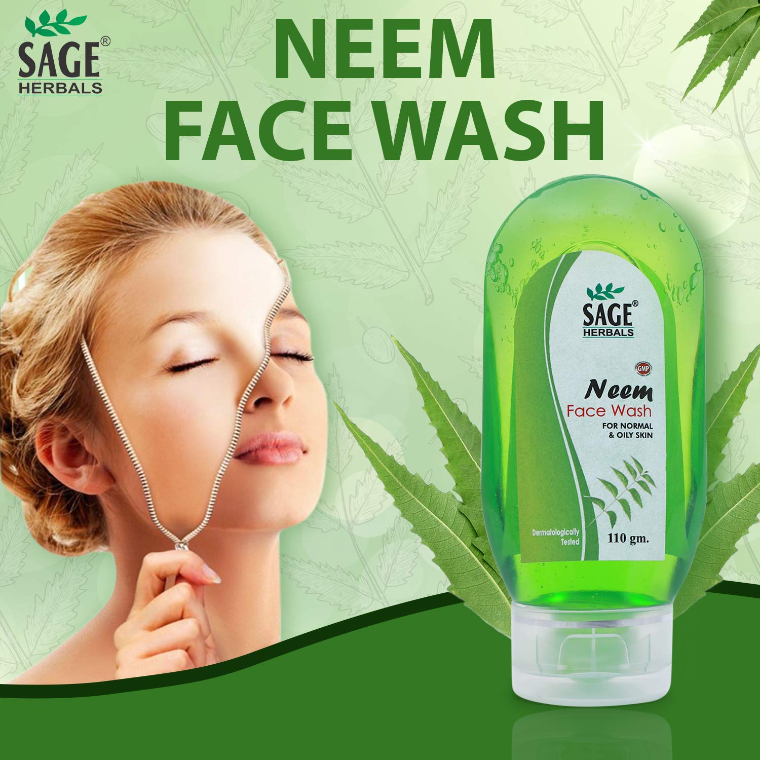Sage Herbals Moisturizing Neem Face Wash for Acne & Oily Skin - 110gm | Natural Cleanser for Daily Skincare Routine & Glowing Complexion