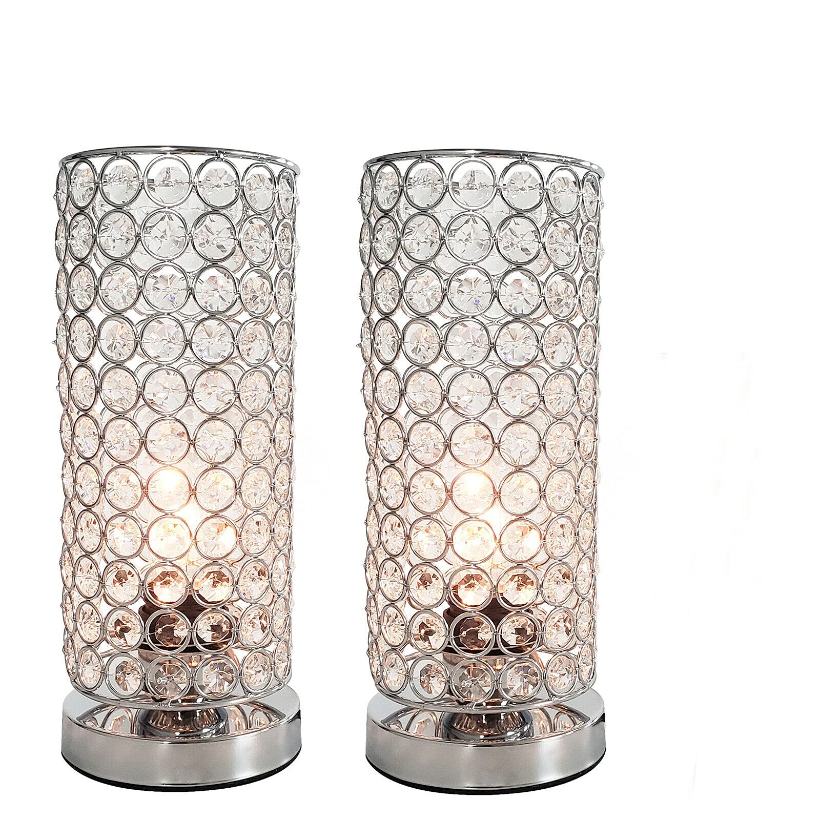 Crystal LED Table Lamp - Metal Silver Lamp Shade for Desk, Bedside, Living Room, Bedroom & Kitchen | Modern Home & Office Lighting by Seaside Village | Perfect for Reading, Working & Night Light
