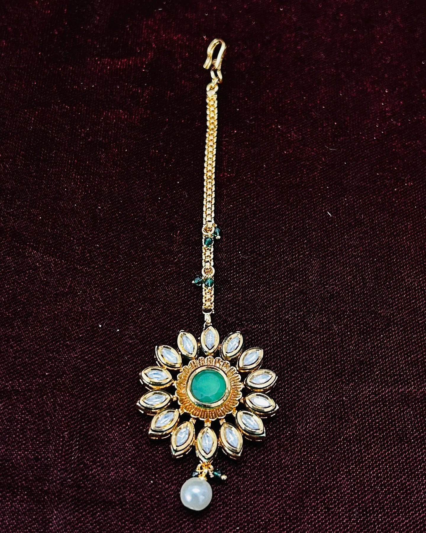 Royal Kundan Maang Tikka Gold Plated Hair Jewelry - Indian Bridal Headpiece for Weddings & Festivals (Design D38)