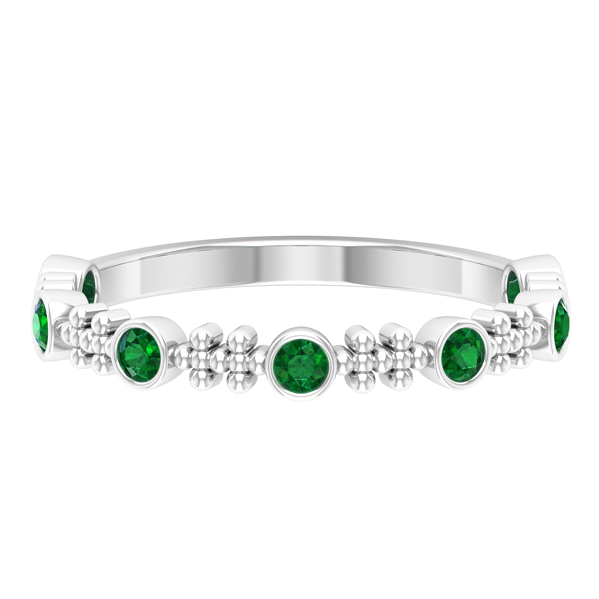 1/4 CT Emerald Half Eternity Ring - 14K Solid Gold Minimalist Beaded Wedding Band for Women, Perfect for Anniversary, Engagement & Everyday Elegance
