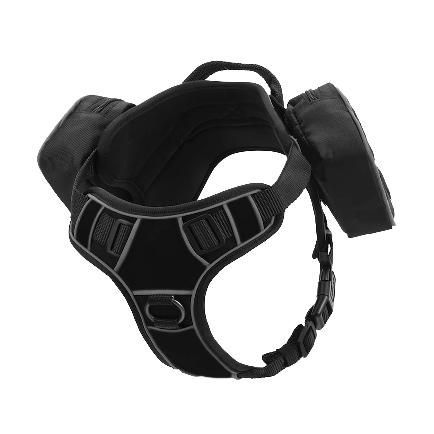 No-Pull Dog Harness with Saddle Bag & Removable Patches - Comfortable Reflective Dog Vest with Quick-Release Buckles & Handle (25-31 inch, Black) - Perfect for Hiking, Walking & Outdoor Adventures