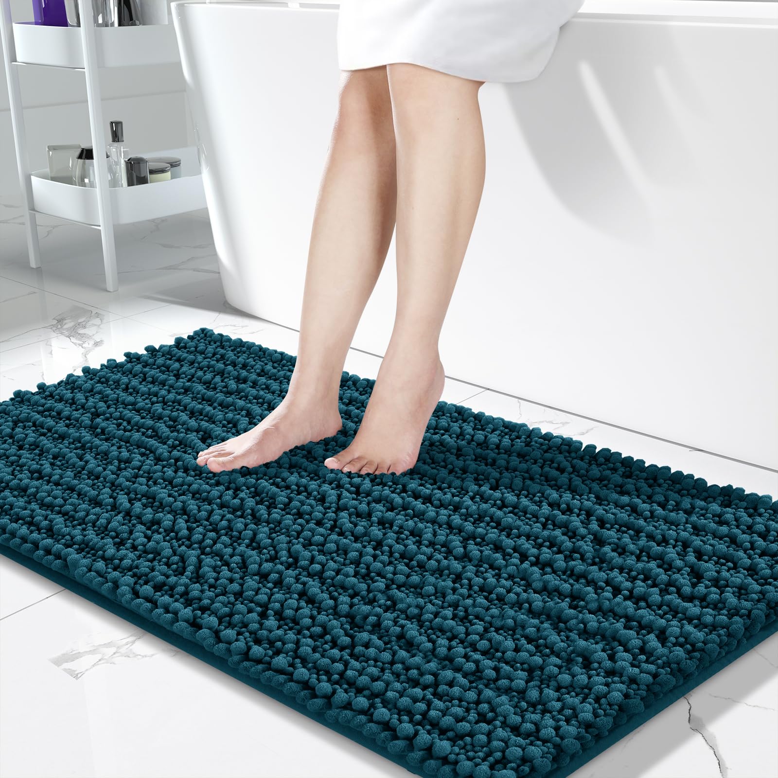 Yimobra Non-Slip Bathroom Rug Mat 44x24 Inches - Super Absorbent Quick Dry Bath Mat for Bathroom & Bedroom Floor, Machine Washable Soft Plush Shaggy Bath Rug - Rustic Turquoise Home Decor for Cozy Bathroom & Spa-Like Experience