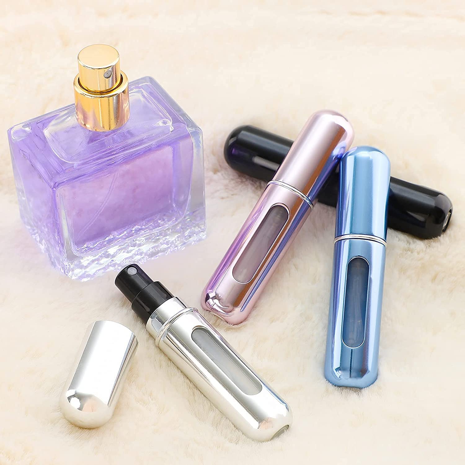4PCS Refillable Perfume Atomizer Bottles - Portable Travel Mini Spray Bottles for Cologne & Fragrance - Leak-Proof Empty Perfume Dispenser with Carrying Bag - Perfect for Airplane, Gym, Office & On-The-Go Use