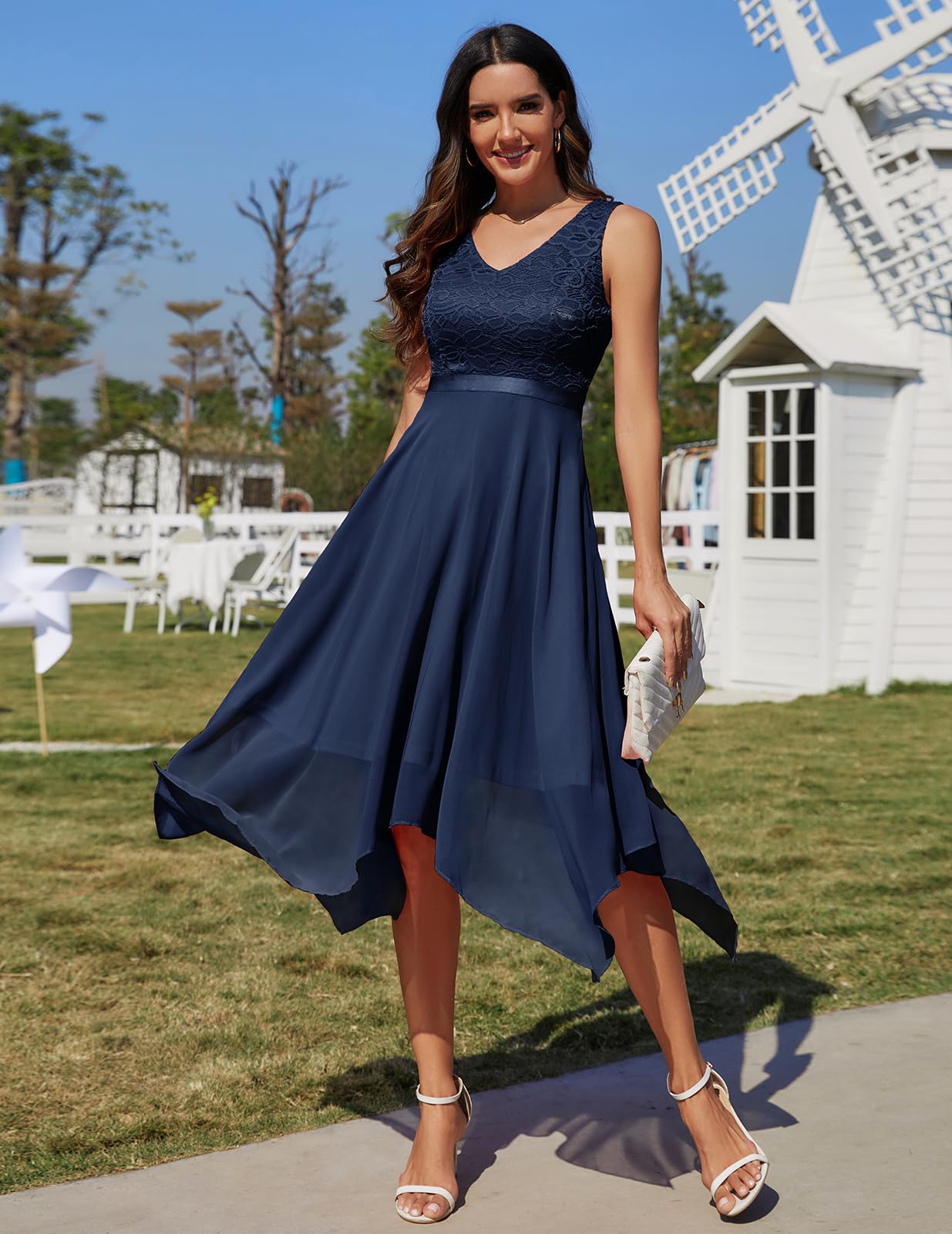 Meetjen Women's Elegant Lace Cocktail Party Dress 2025 - Handkerchief Hem A-Line Formal Gown for Wedding Guest, Bridesmaid & Prom | Perfect for Evening Events, Cocktail Parties & Special Occasions