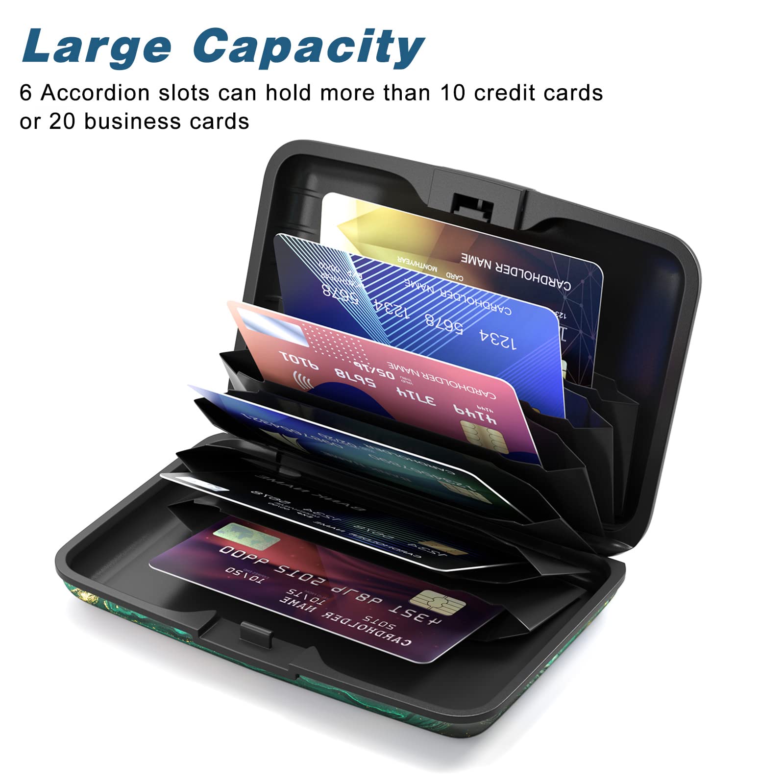 Slim RFID Blocking Aluminum Card Holder - Green Gold Marble for Wallet Protection