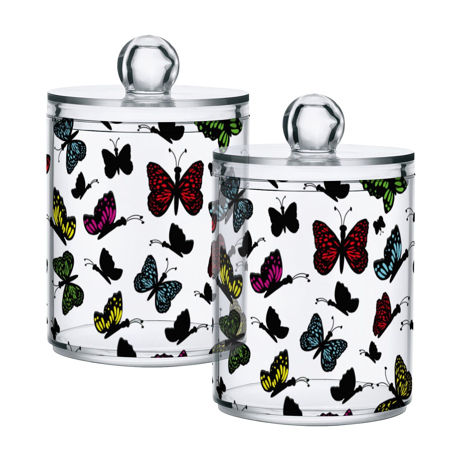 4-Pack Butterfly Q-Tip Holder Organizer & Dispenser - Bathroom Vanity Storage Canisters for Cotton Swabs, Pads & Floss - Perfect for Countertop, Medicine Cabinet & Apothecary Jar Organization