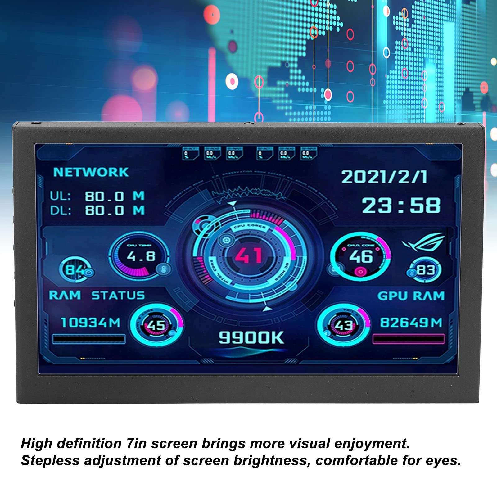 7in PC CPU Hardware Temperature Monitor - High Definition Secondary Display Screen for Computer Case | Real-Time PC Cooling Performance Tracking for Gamers & Overclockers