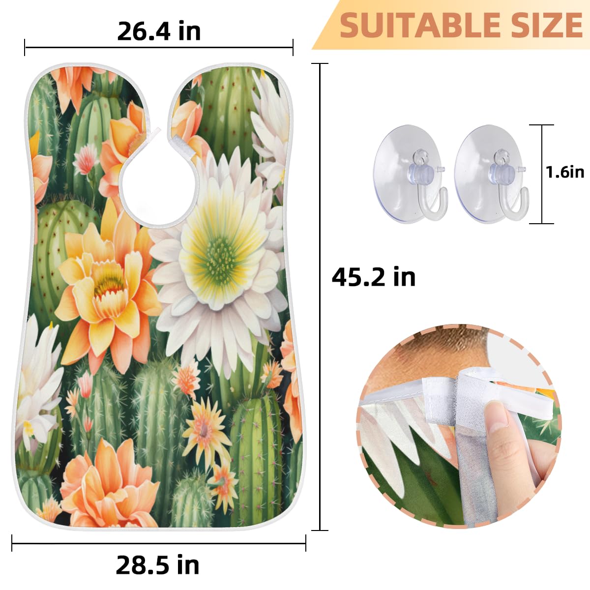 Cactus Daisy Print Beard Shaving Bib for Men - Waterproof Hair Dye Apron & Makeup Cape - Barber Accessories for Beard Trimming, Haircut & Styling - Perfect Sink Protector & Salon Gift for Barbers & Stylists (Great for Home Grooming & Professional Salon Use)