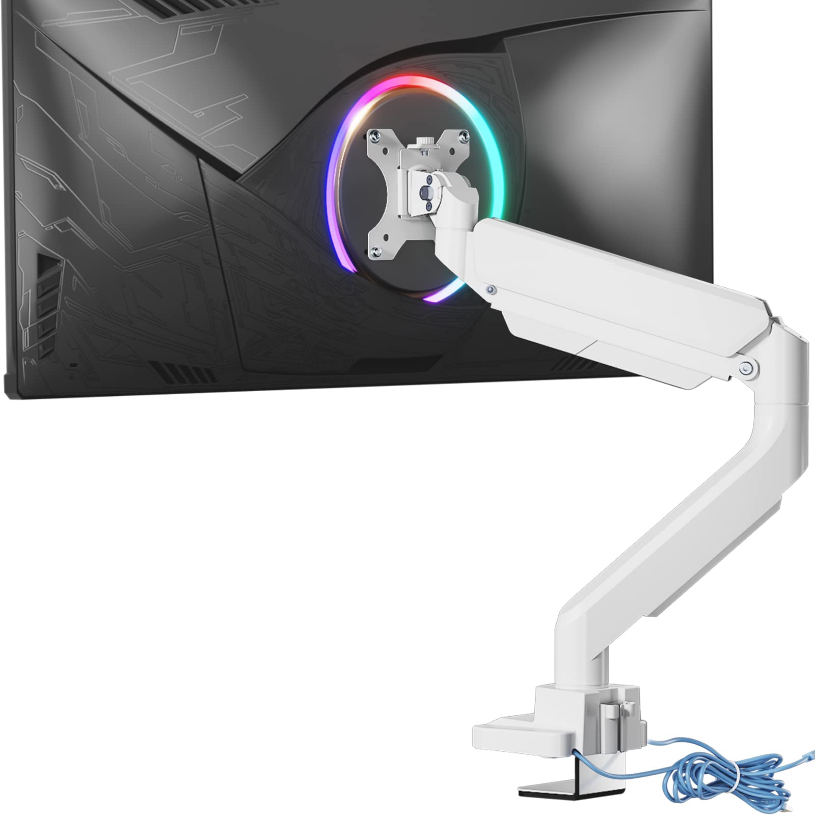 WALI Adjustable Gas Spring Single Monitor Arm Stand - Heavy Duty Desk Mount for 35 Inch Screens up to 33lbs (GSMU001-W, White) | Perfect for Home Office, Gaming Setup & Workspace Ergonomics