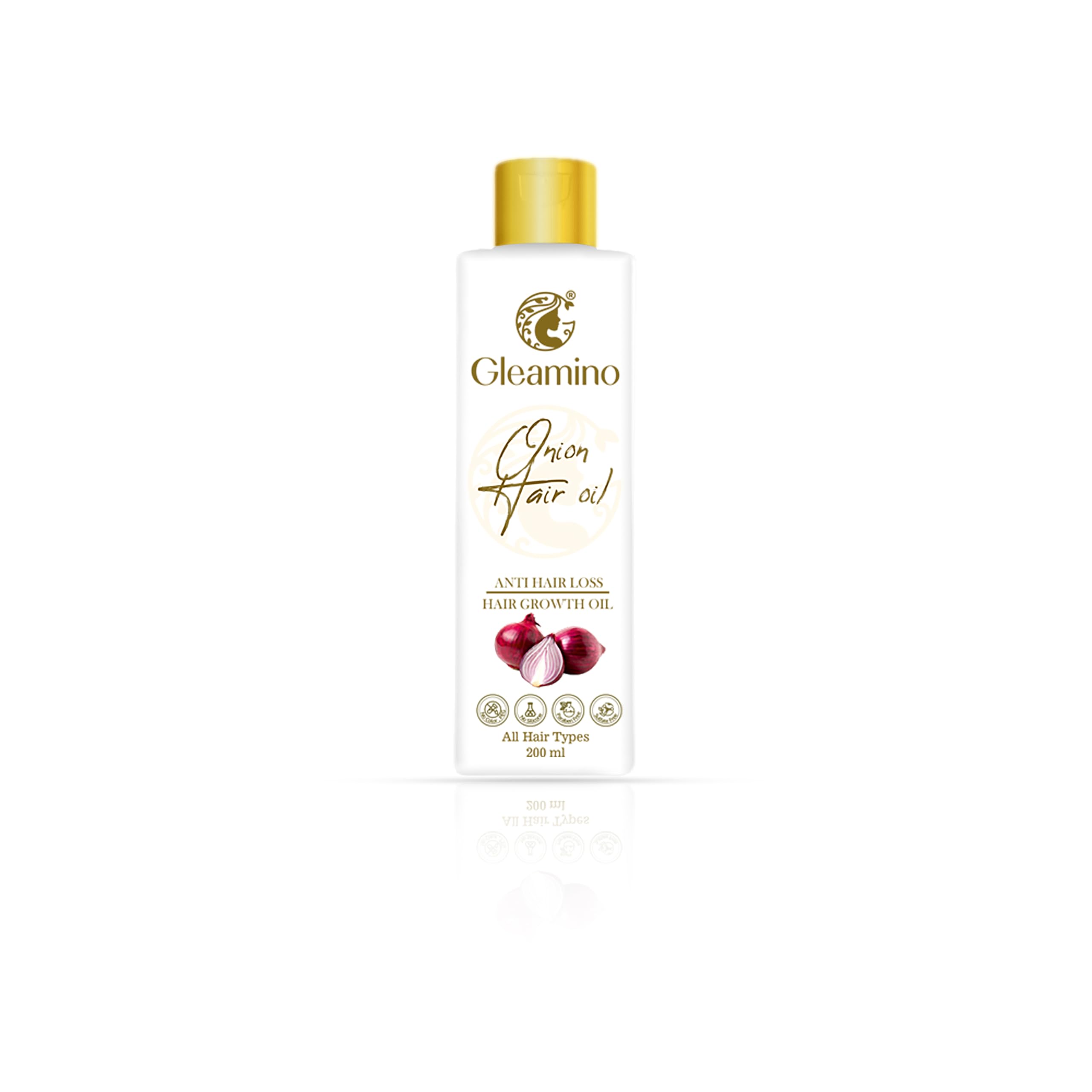 Gleamino Onion Hair Oil with Amla & Bhringraj - Natural Hair Growth Treatment for Healthy, Strong Hair - Promotes Thickness & Reduces Hair Fall - Perfect for Daily Scalp Massage & Damaged Hair Care
