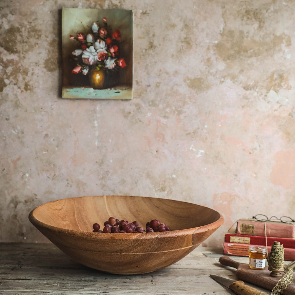 Large Handcrafted Mahogany Wooden Bowl for Kitchen, Dining & Home Decor - Perfect for Fruit Display, Salad Serving, and Centerpiece Decorations
