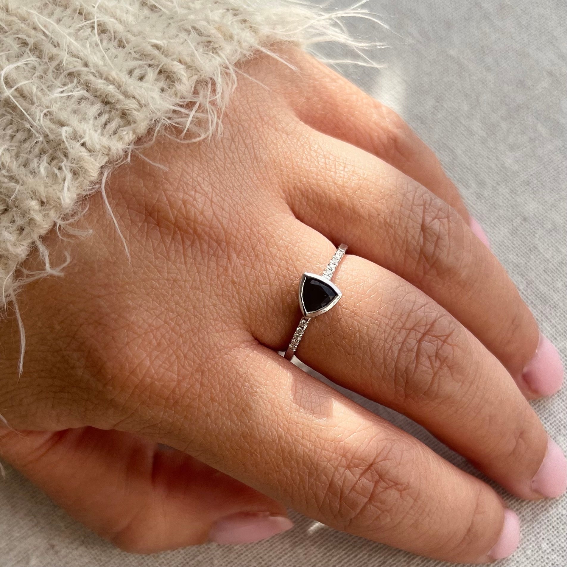 Exquisite Trillion Cut Sapphire and Diamond Ring in 14K White Gold - Perfect for Engagement, Anniversary & Special Occasions