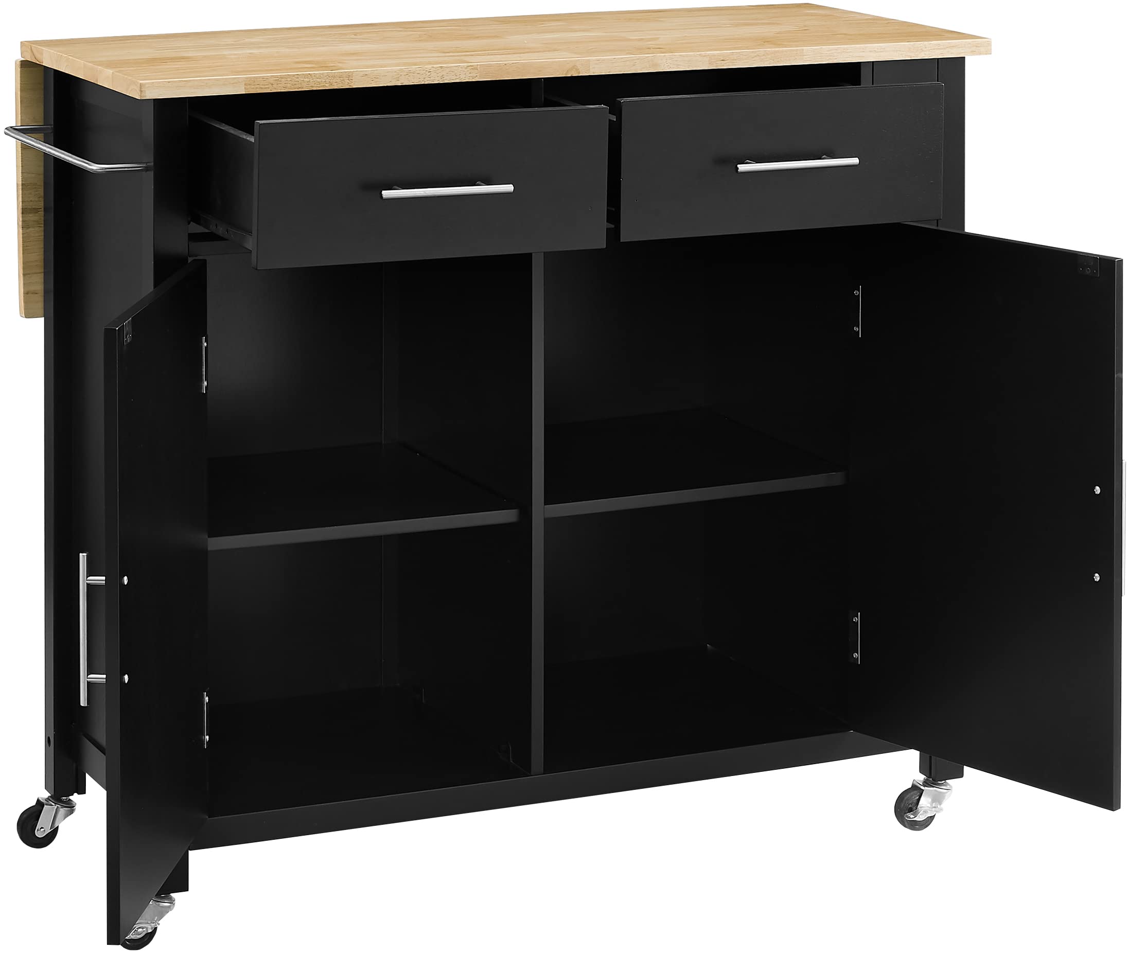 Crosley Savannah Drop Leaf Kitchen Island Cart with Wood Top, Spice Rack & Shelves - Black | Rolling Kitchen Cart for Small Spaces, Breakfast Nook & Apartment Living | Perfect for Storage & Food Prep
