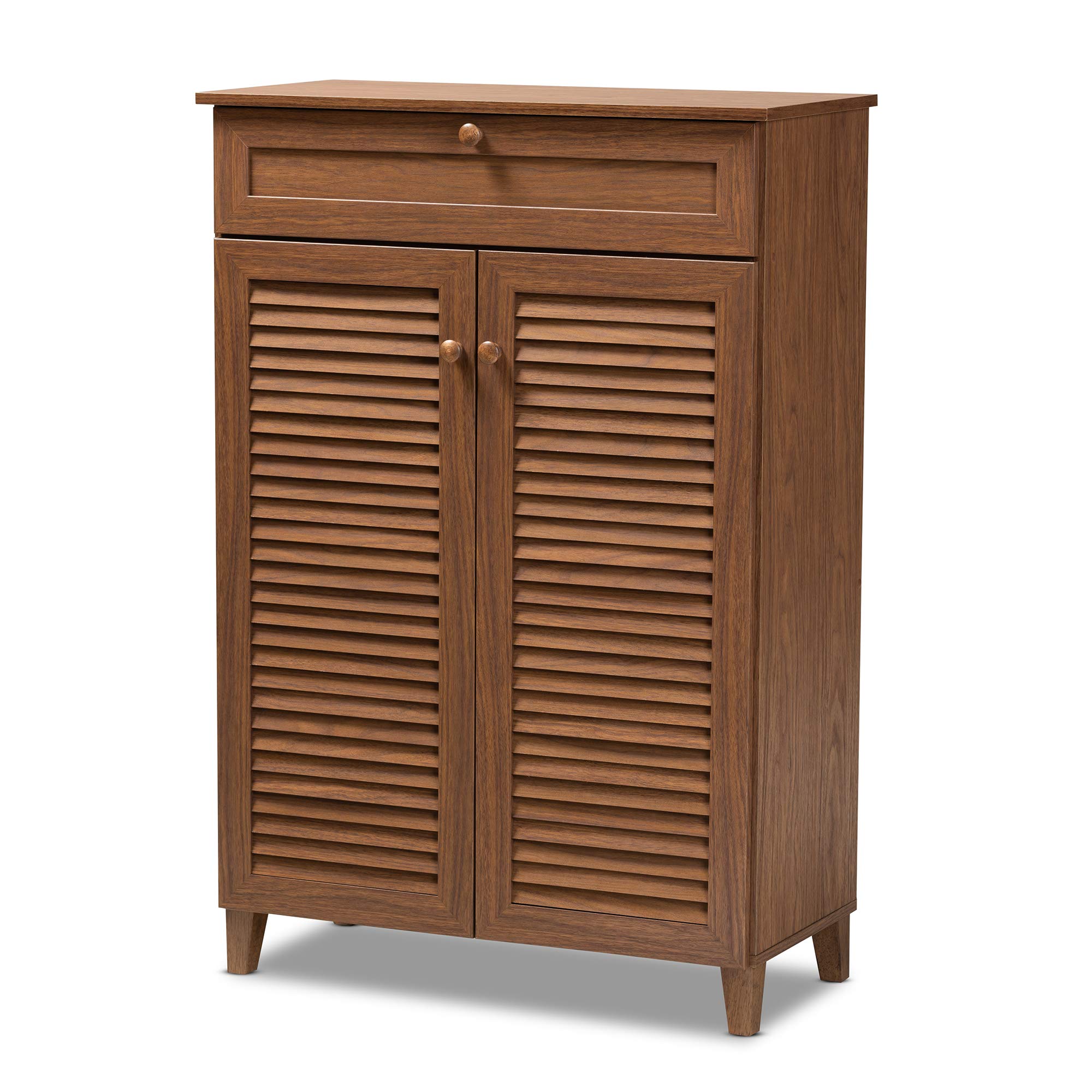 Baxton Studio Shoe Cabinet with Storage - Walnut Finish Entryway Organizer for Shoes & Accessories | Perfect for Small Spaces, Apartments & Closets