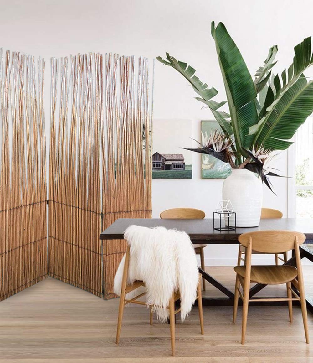 Natural Willow Room Divider - 3 Panel Folding Privacy Screen for Home & Office | Handwoven Wicker Partition for Bedroom, Living Room, Yoga Studio