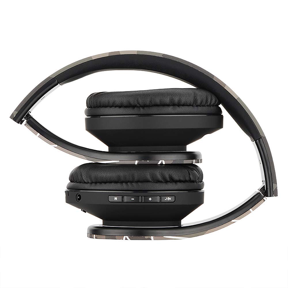 PowerLocus Bluetooth Over-Ear Headphones with Built-in Mic - Wireless & Wired Foldable Stereo Headset, Compatible with iPhone, Samsung, iPad, PC - Features Micro SD/TF & FM - Perfect for Gaming, Travel, Work & Music (Camo)
