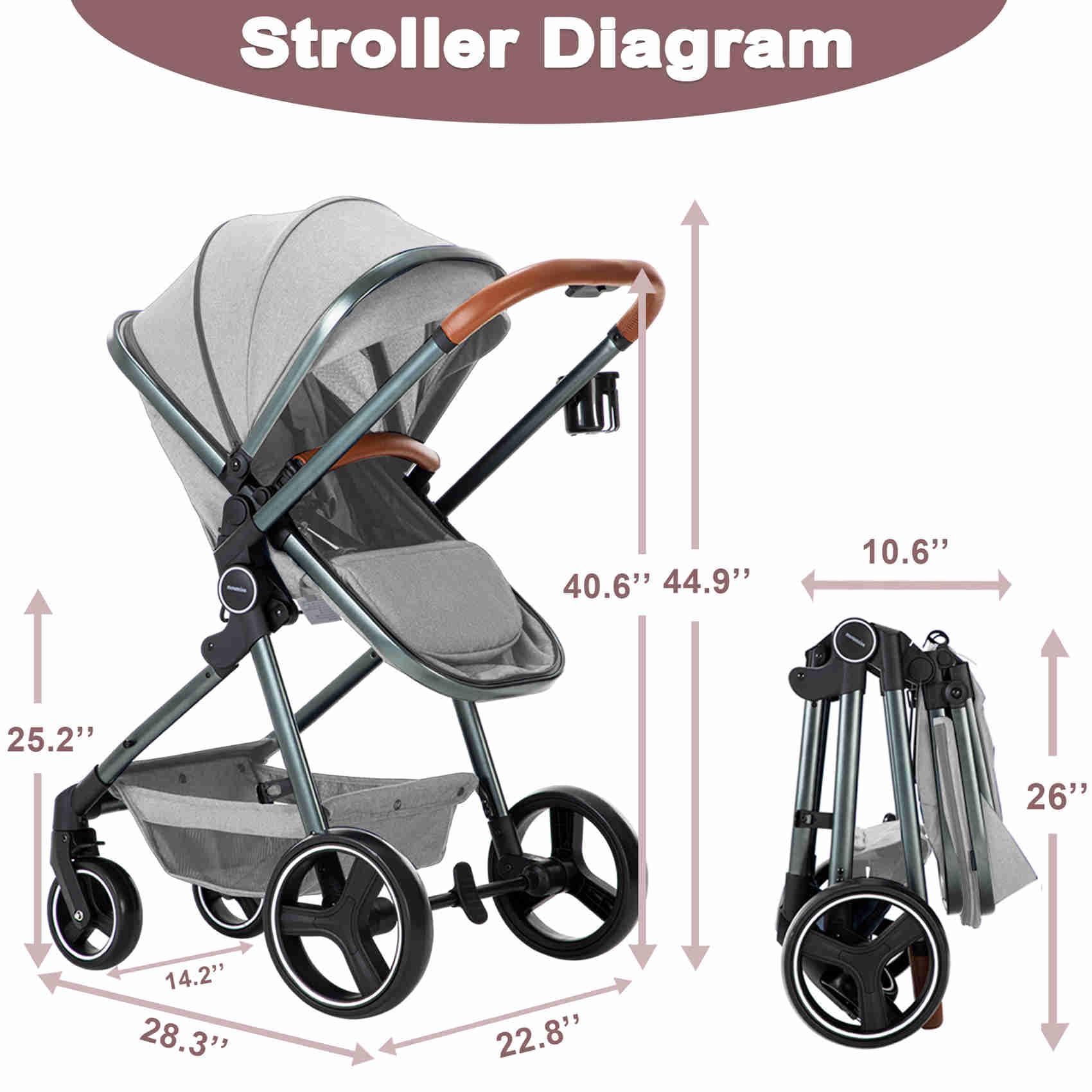 2024 Grey Convertible Baby Stroller - Lightweight Infant to Toddler Travel System with Reversible Seat & Bassinet | Perfect for Newborns, Shopping, Walks & Air Travel