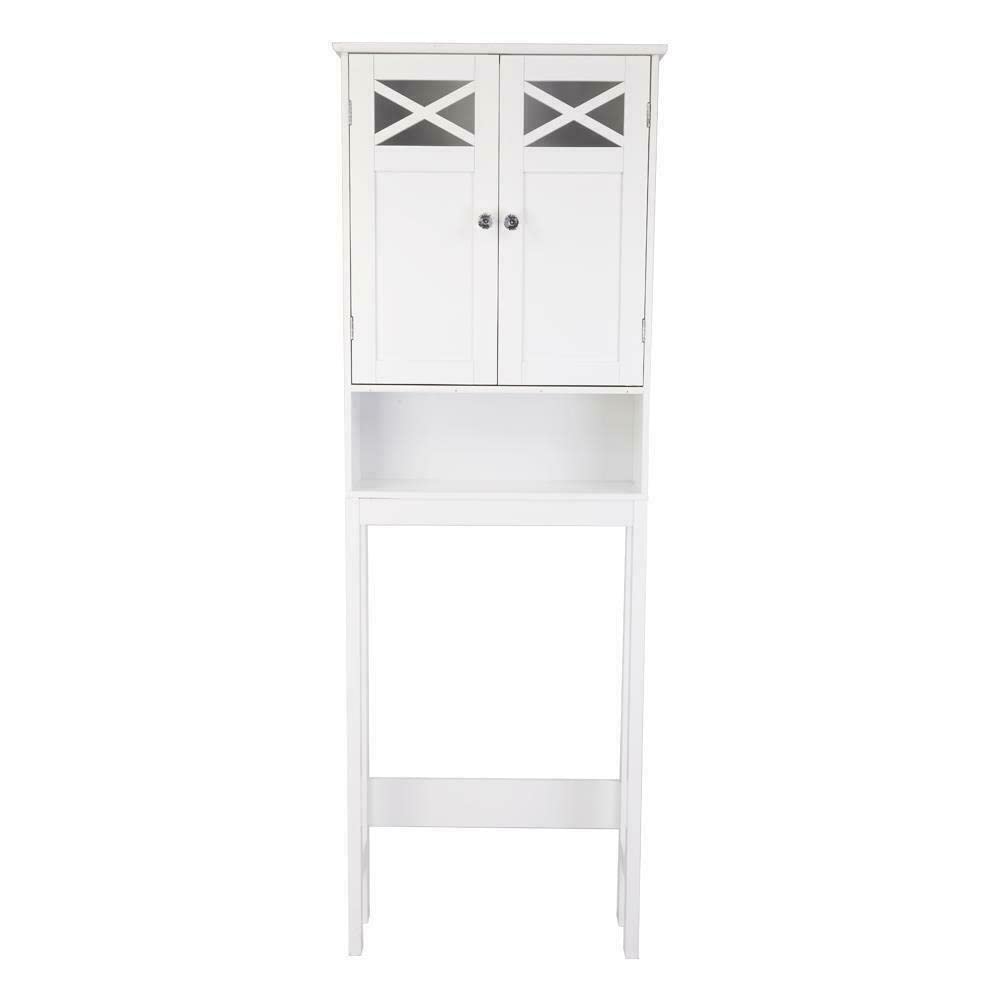 White Freestanding Over-The-Toilet Bathroom Storage Cabinet with Shelf - Perfect for Small Bathroom Organization & Space Saving
